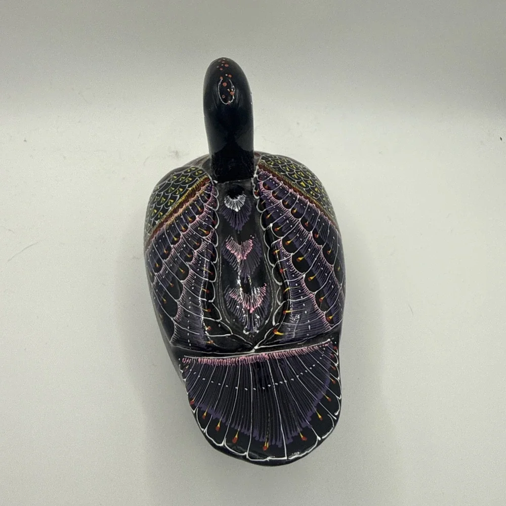 Black Lacquer Wooden Duck Trinket Box Hand Painted Thailand 5